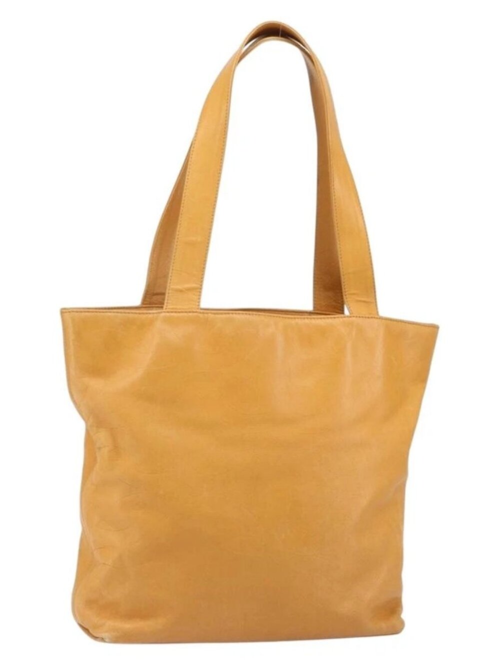 CHANEL Tote Bag Leather Orange Gold CC Auth BA9790